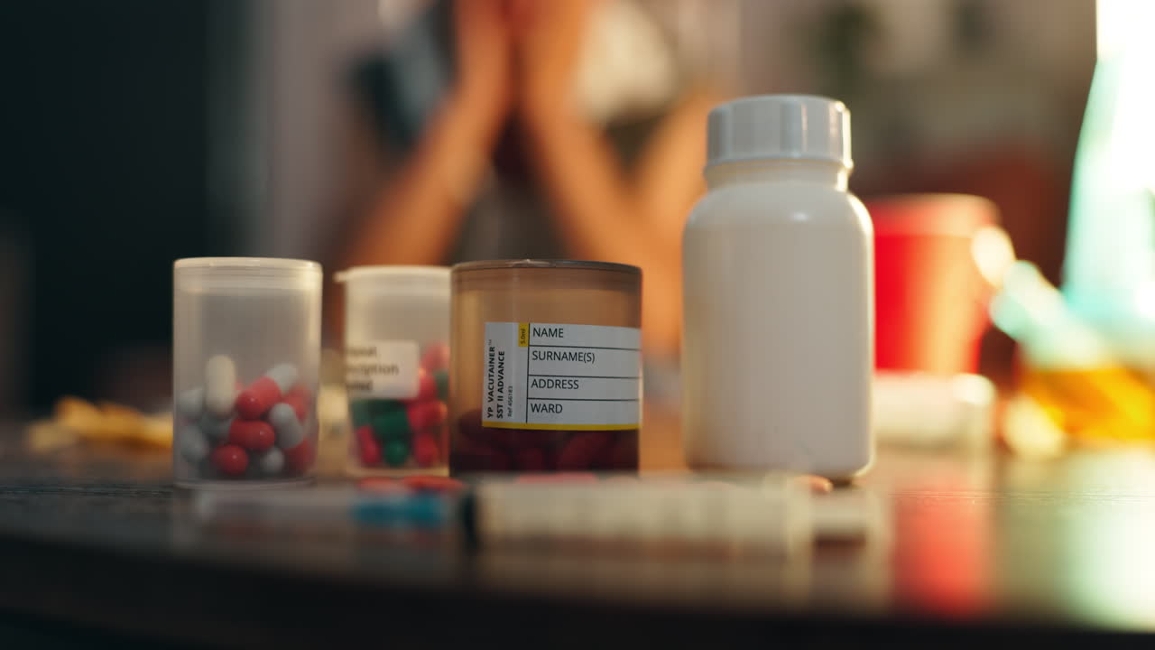 테이블 위에 있는 의료용품