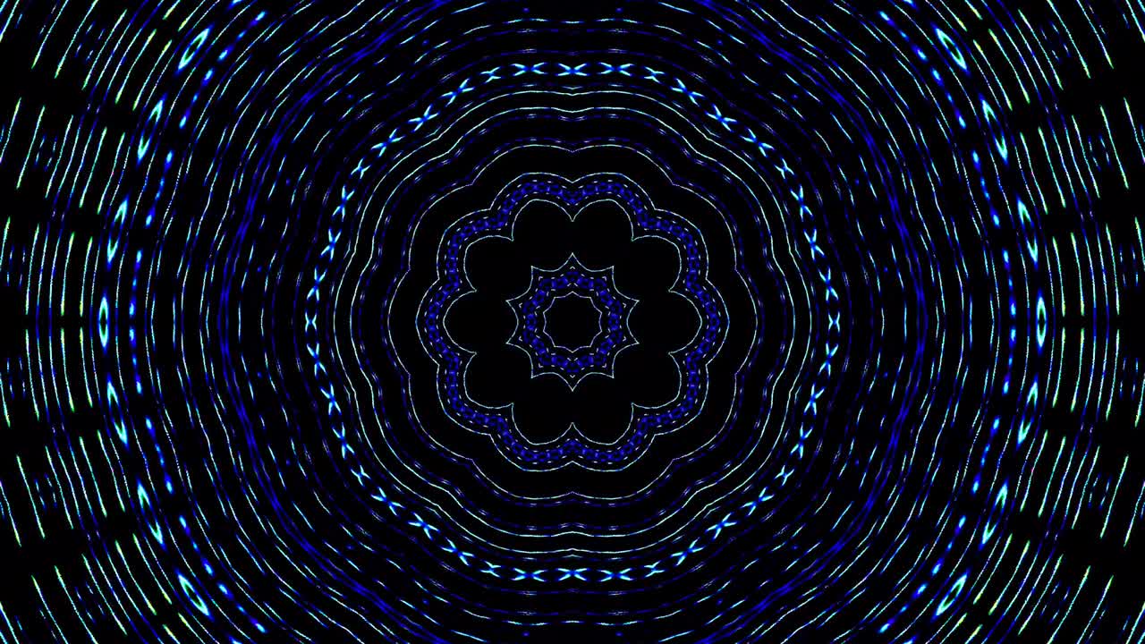 círculo sin costuras. 4k, luz brillante que arregla movimientos sutiles de color azul con ondas de puntos