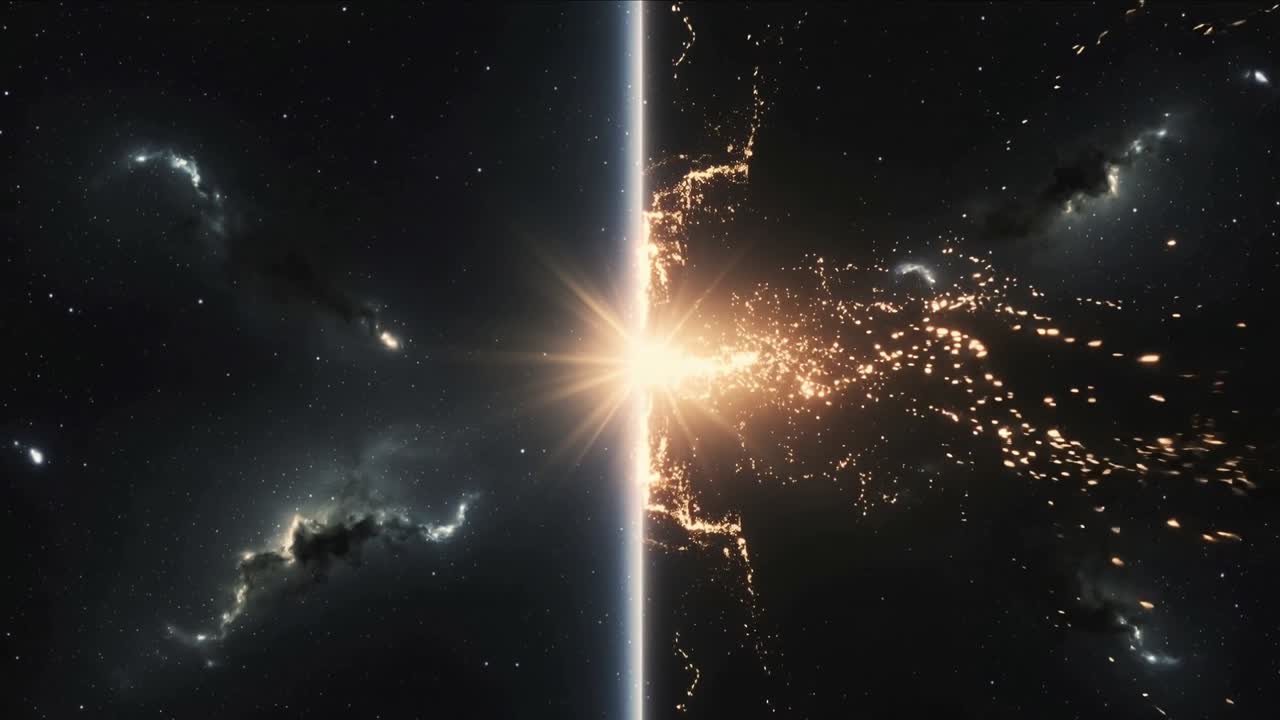 Flashing central flare initiating golden filament release at planetary limb, emitting particles