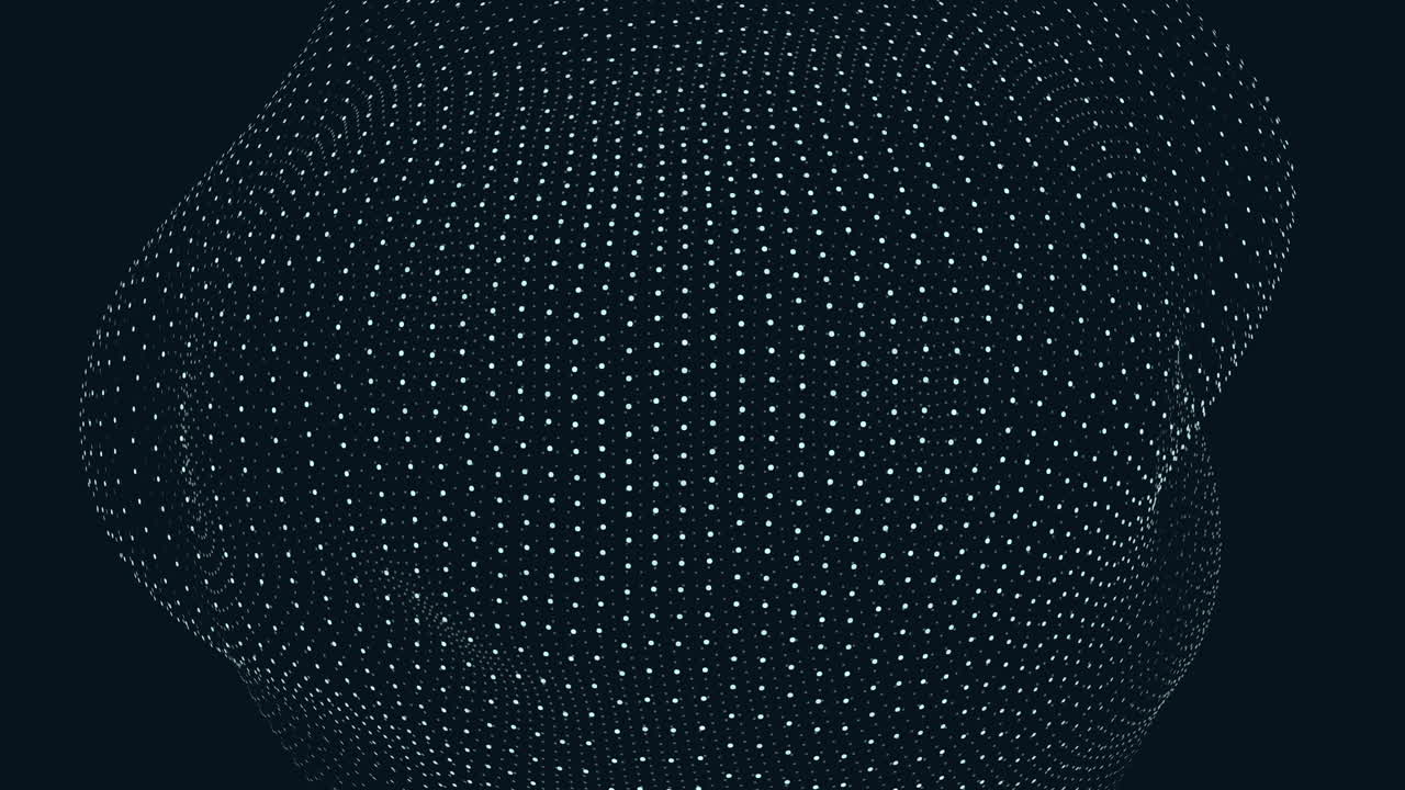 Dynamic abstract footage of a 3D digital sphere formed by moving particle dots on a dark background, ideal for technology, data, science, and futuristic motion design projects