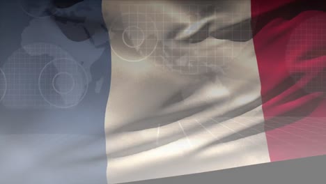 Animation-of-data-processing-over-flag-of-france-and-world-map