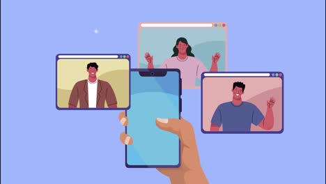 video conference animation with community in smartphone