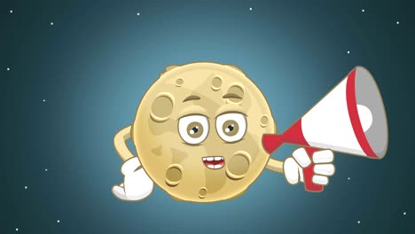 dibujos animados bonito altavoz de la luna megáfono con animación de la cara con alfa mate