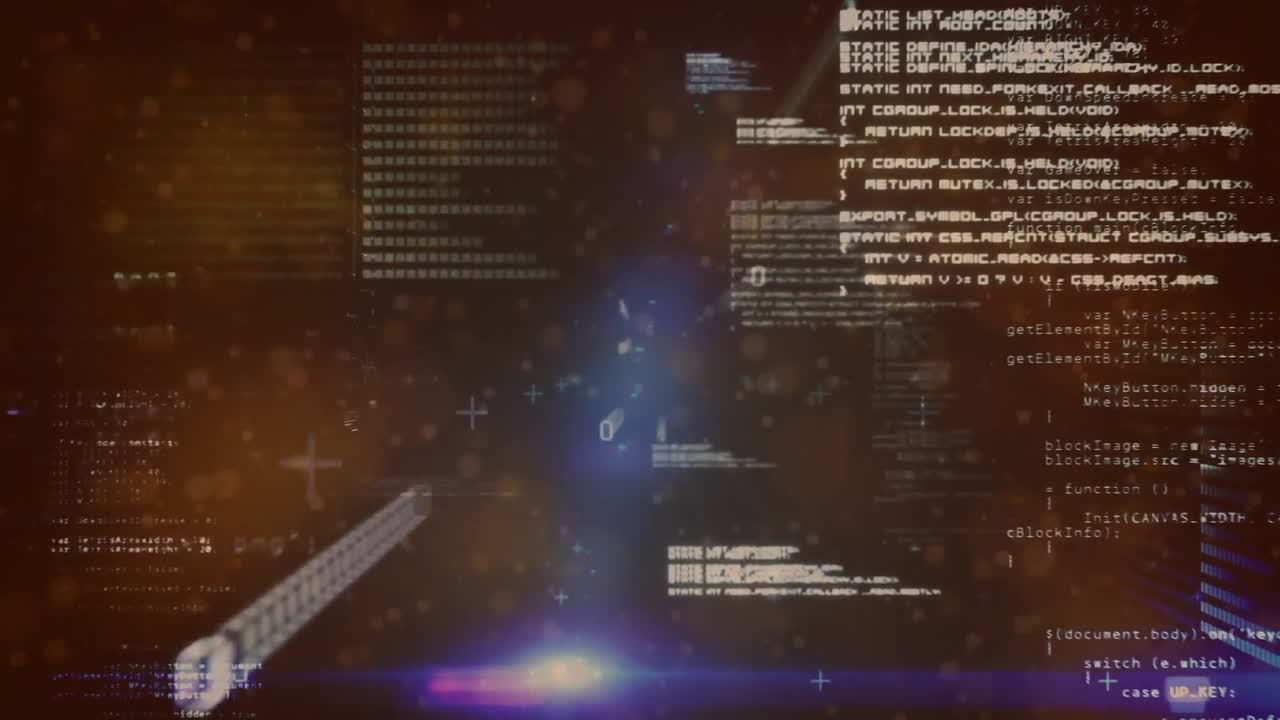 animatie van gegevensverwerking en blauwe lichtpunten op een zwarte achtergrond.