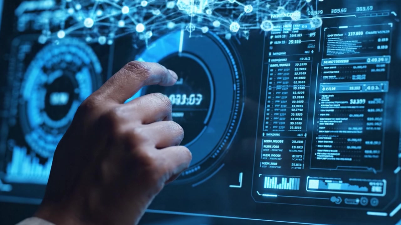 Interactive Digital Interface: A Close-Up on User Engagement with Advanced Technology and Real-Time Data Visualization Across Multiple Metrics and Analytics.