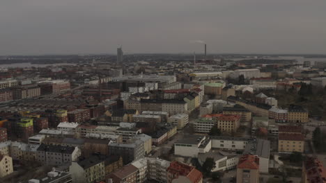 flying over city of helsinki . aerial drone shot.