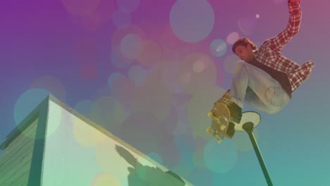 animación de puntos coloridos sobre el hombre caucásico patinando