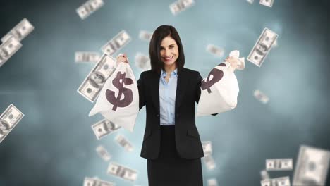 mujer con dos bolsas con dinero
