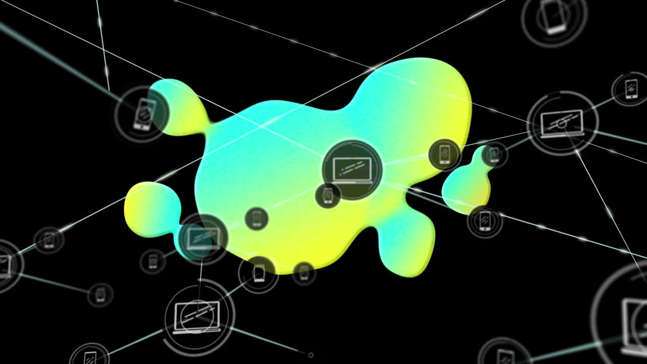 Animation of network of connections and glowing blob on black background