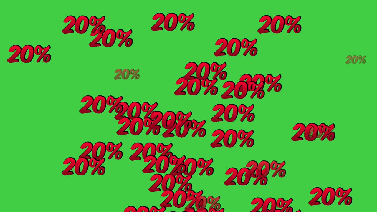 discount 20% percent off label symbol animation drop down motion graphic on green screen background for black Friday or wholesale concept