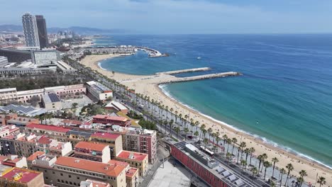 barceloneta beach at barcelona in catalonia spain. beach landscape. bay harbor scenery. downtown district. barceloneta beach at barcelona in catalonia spain. amazing cityscape. spain skyline