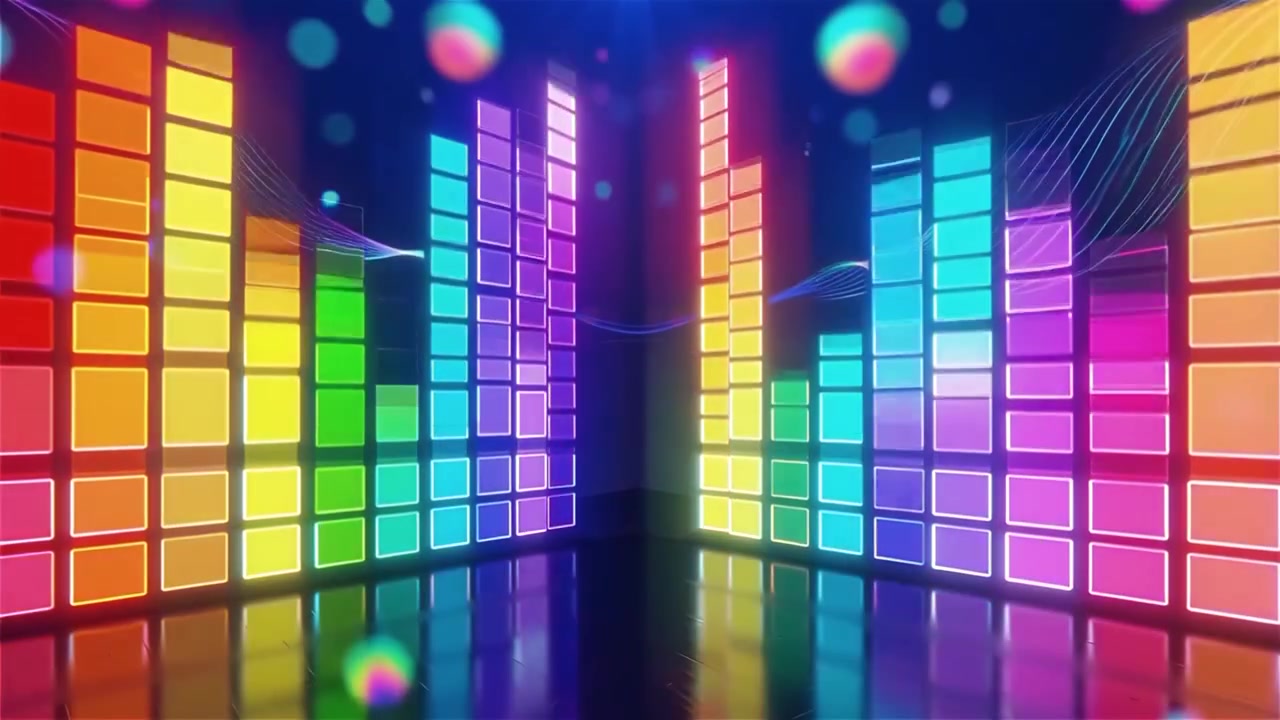 Futuristisk regnbuefarvet neon musik equalizer visualisering baggrund.