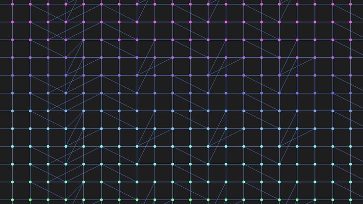 Colorful intersecting lines create intricate grid pattern
