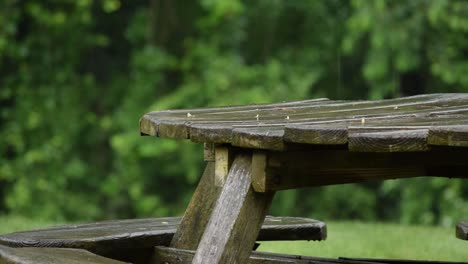 picnic table in a rain storm