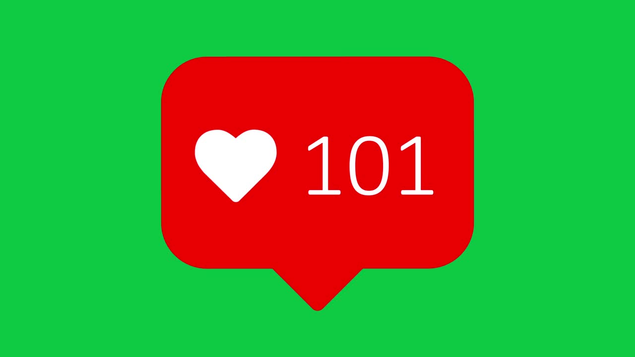 Social media like counter, shows clicks over time on a green background chrome key