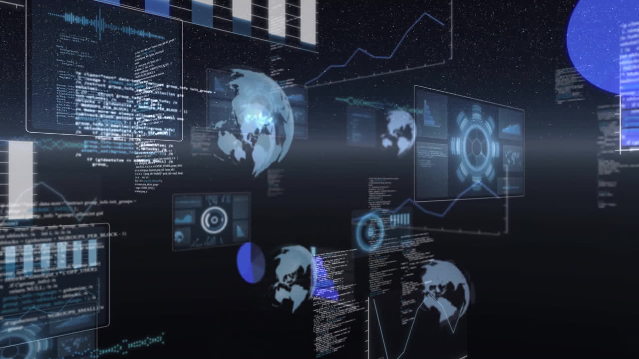 Animation of data processing and diagrams over globes