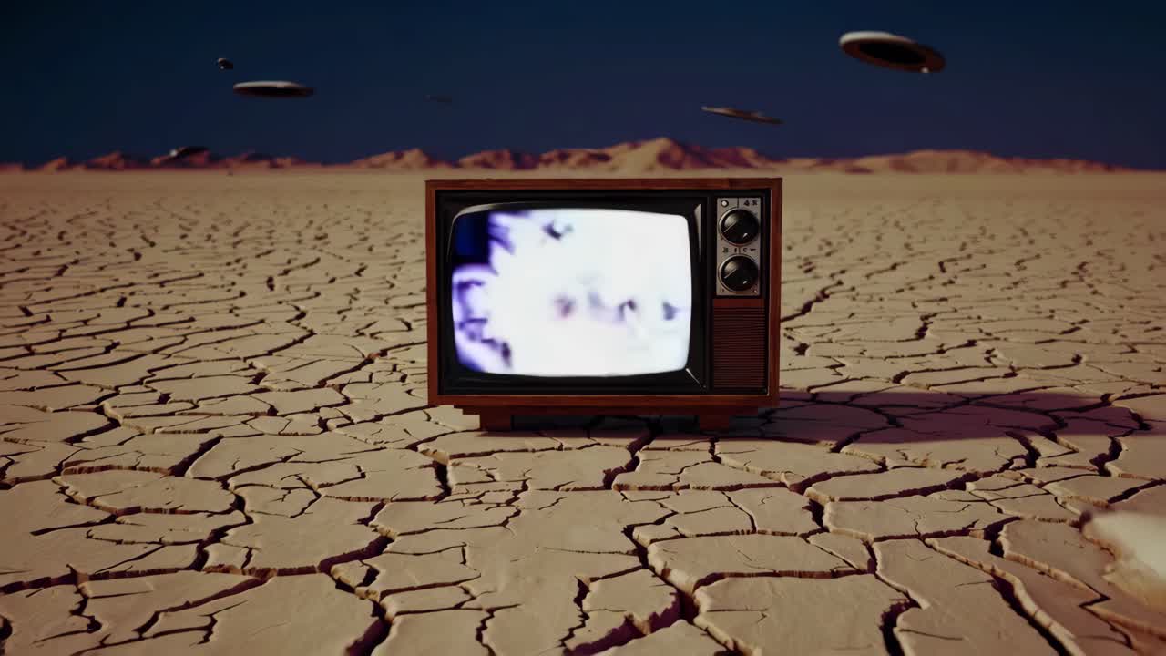 유포와 함께 사막 풍경의 빈티지 tv