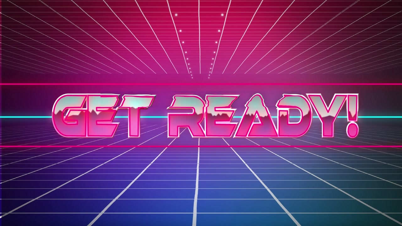 Animation of get ready text over grid on dark background