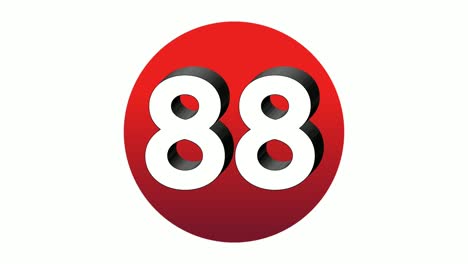 3d number 88 eighty eight sign symbol animation motion graphics icon on red sphere on white background,cartoon video number for video elements