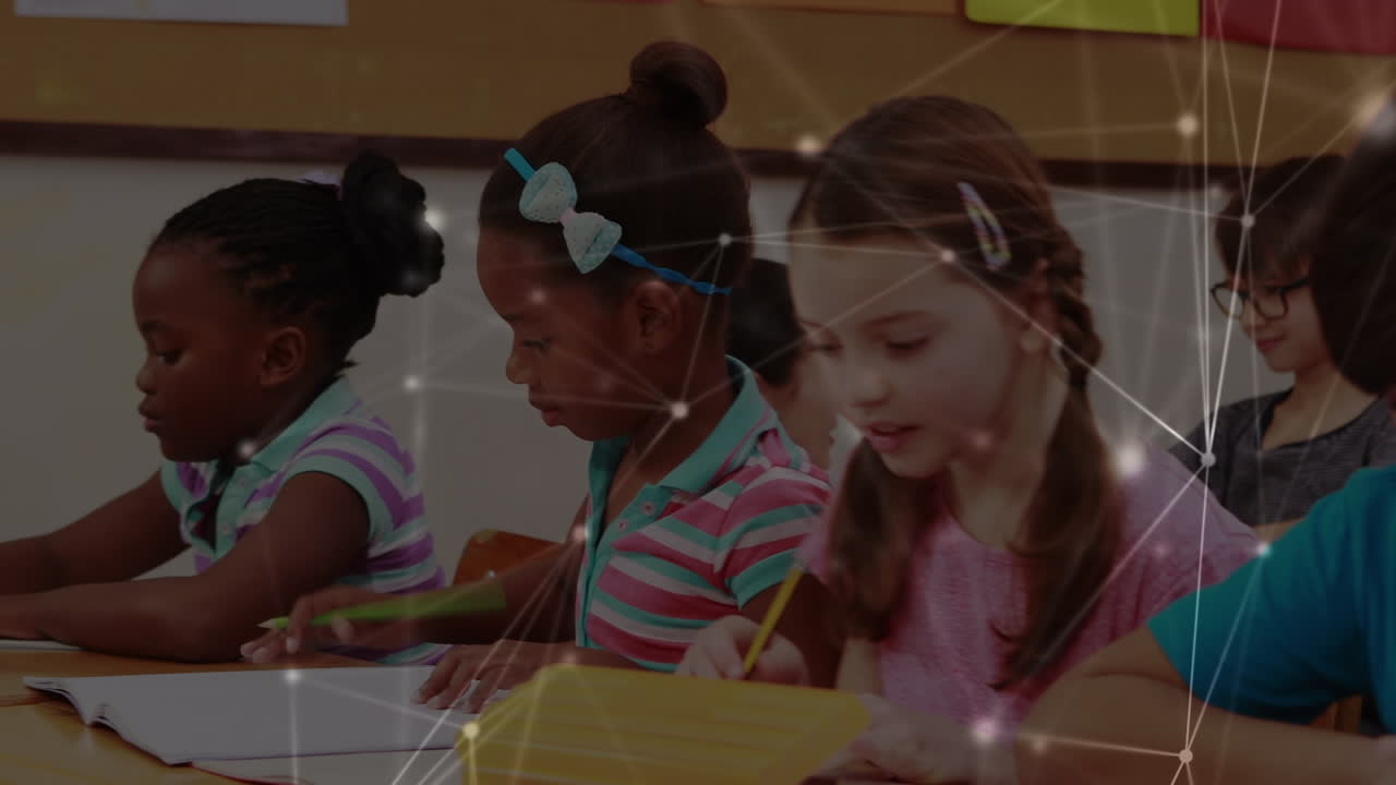 animación de redes de conexiones entre diversos escolares