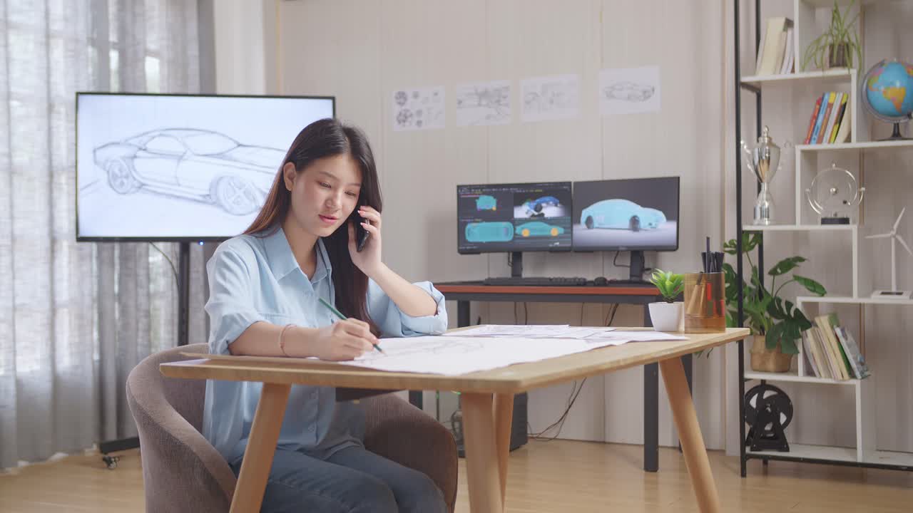 仕事中の女性自動車デザイナー