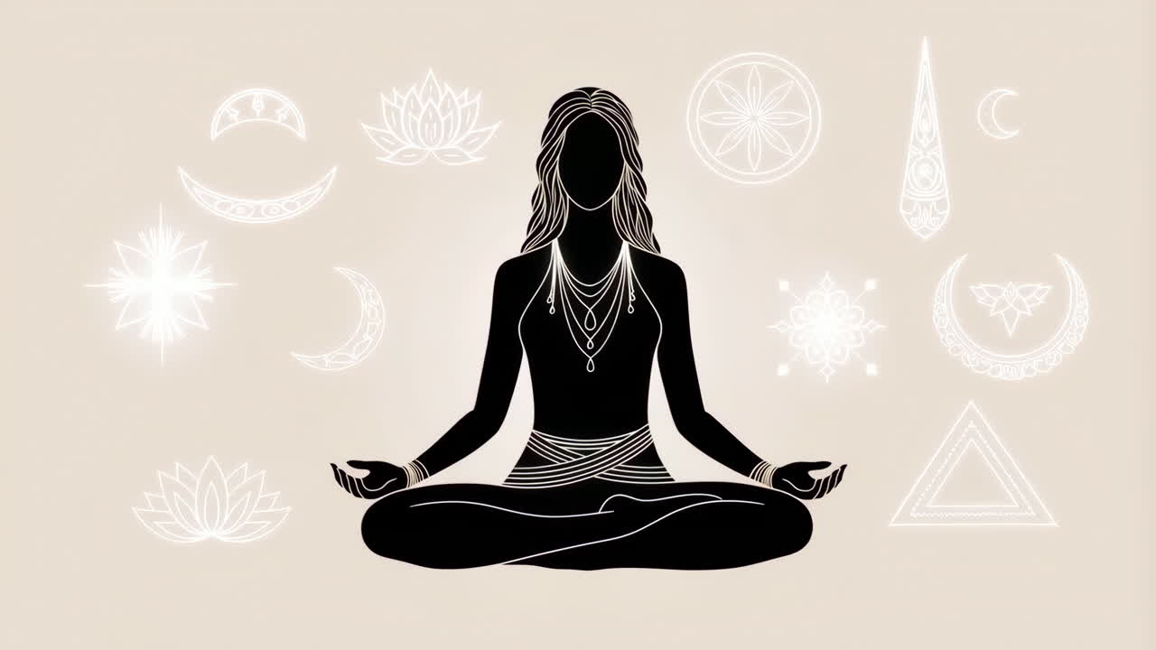 Meditating Silhouette with Spiritual and Cosmic Symbols