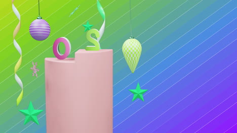 animación del texto de 2023 y decoraciones navideñas en el fondo