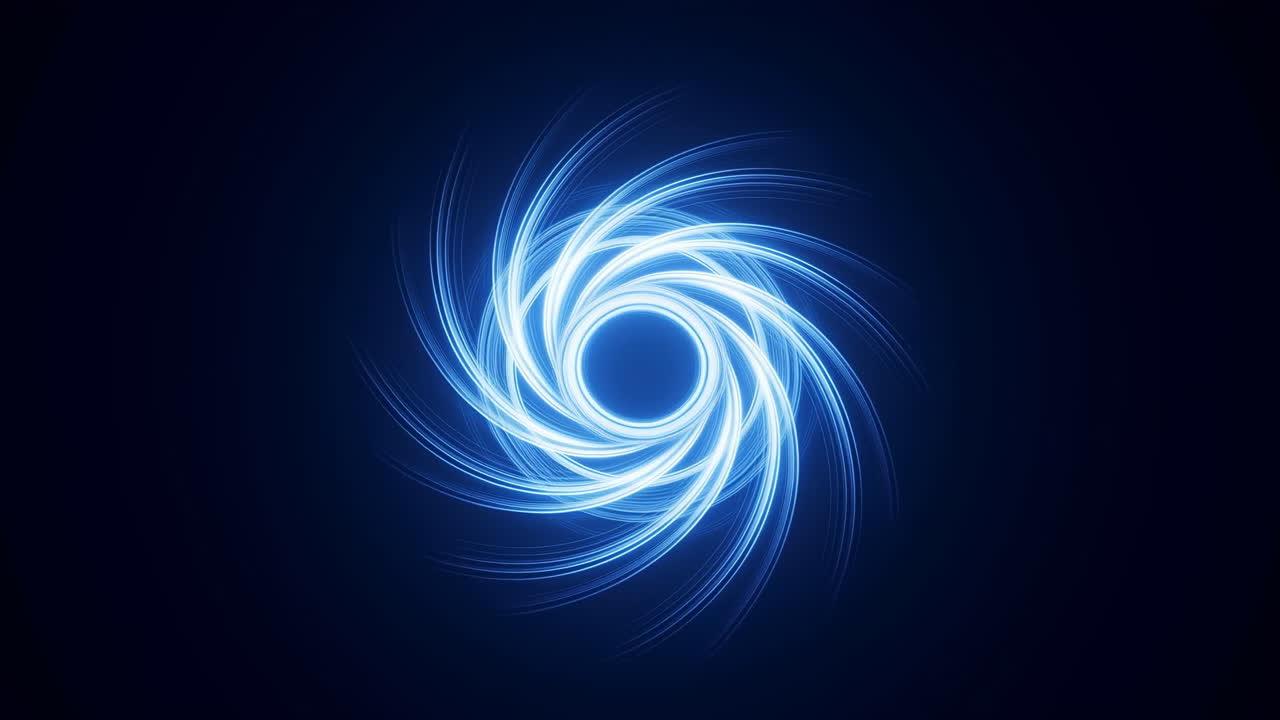 Abstract Blue Light Vortex Spinning on Dark Background