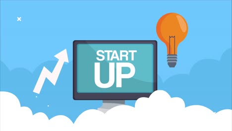 desktop with bulb and arrow infographic animation