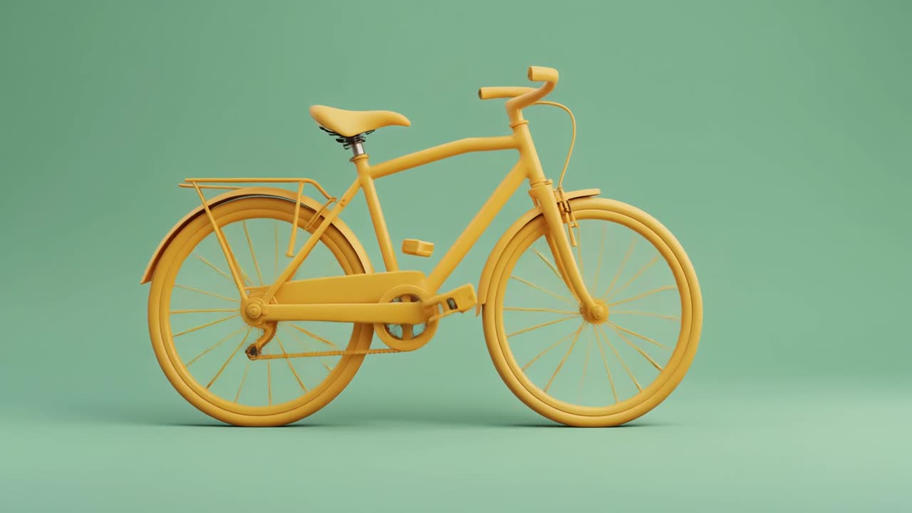 Bicicletta Gialla Stilizzata su Sfondo Verde da Studio