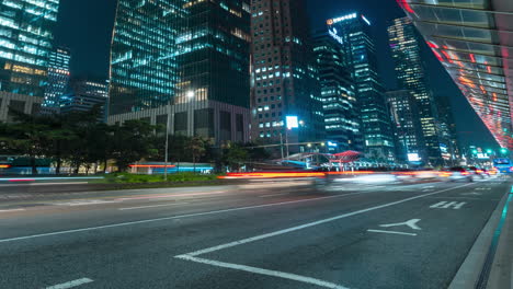 NIght-Seoul-Downtown-Financial-District-and-Yeouido-Transfer-Center-Yeongdeungpo-gu,-South-Korea---Pan-Hyperlapse