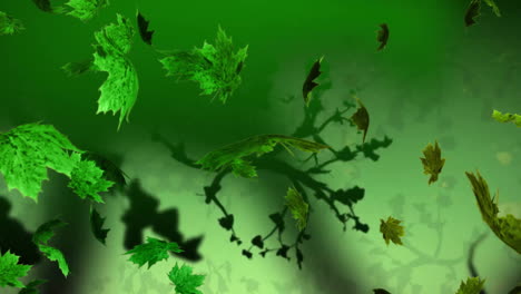 animation of green leaves blowing over growing plants on green background