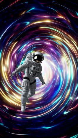 astronaut floating in a vibrant swirling cosmic vortex
