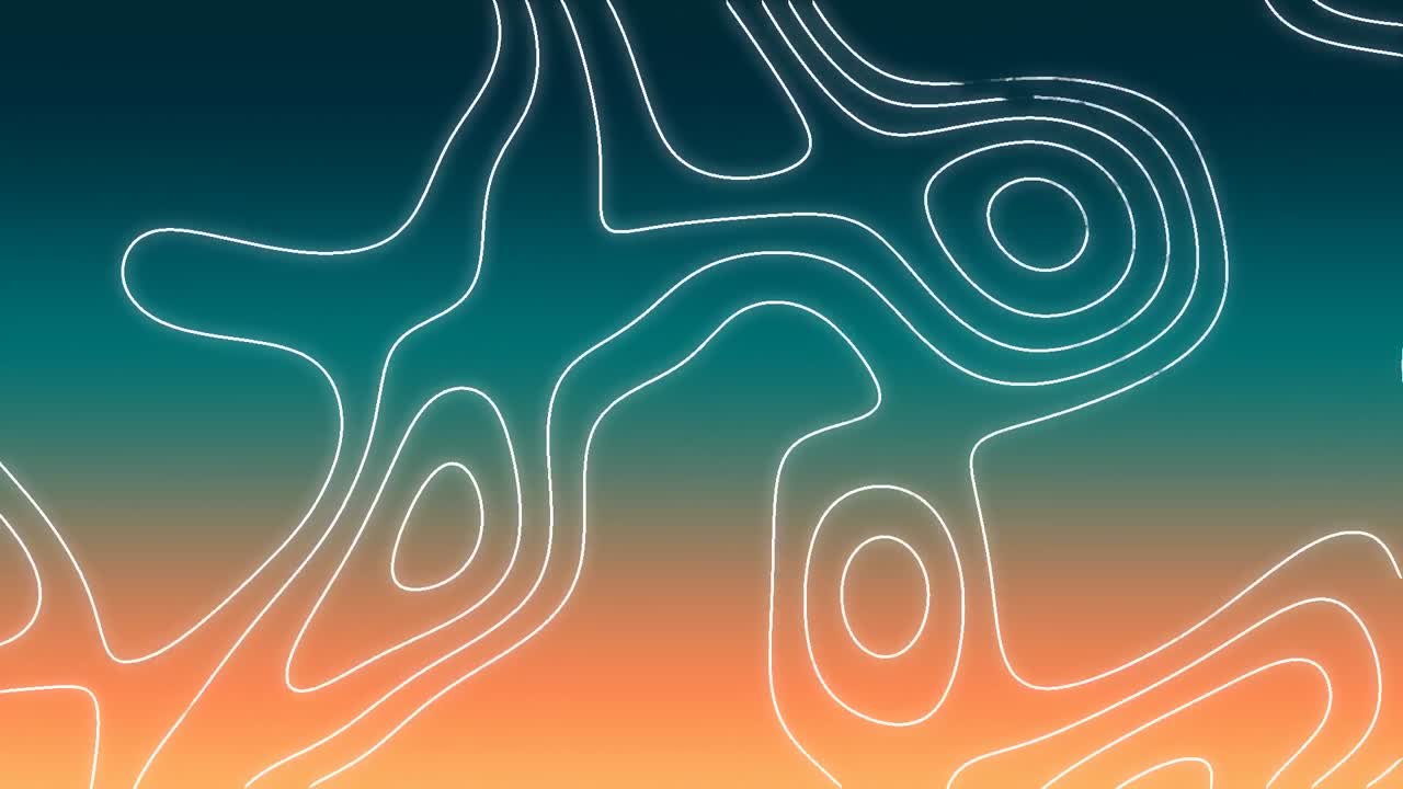 파란색과 오렌지색 배경에서 움직이는  ⁇ 색 선의 애니메이션