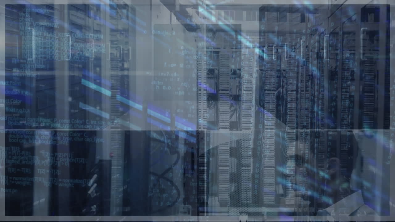 Animation of binary coding and data processing over computer servers