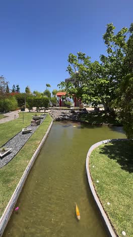 japanese garden with pond and pavilion
