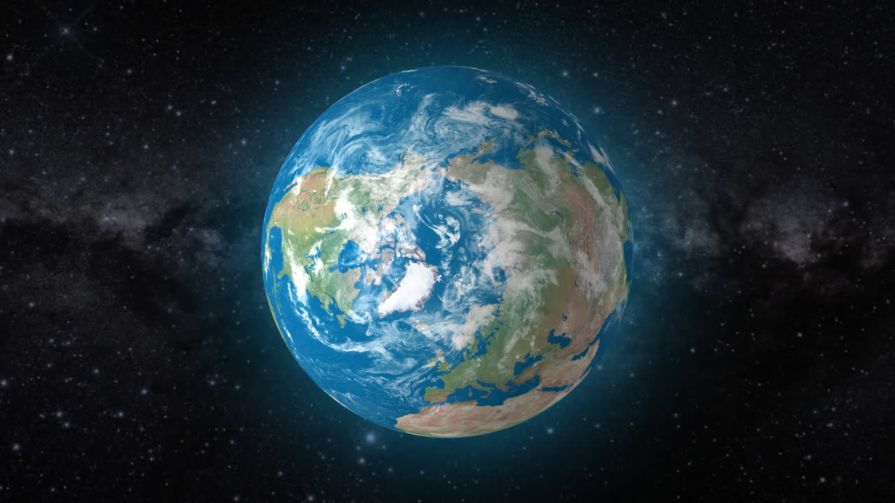 Cinematic video background showcases Realistic Globe rotating, zooming in on Arctic Ocean | realistic Earth rotating and zooming in on Arctic Ocean video background in 4K