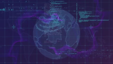 Animation-Der-Computersprache-über-Linien-Rund-Um-Den-Globus-Vor-Abstraktem-Hintergrund