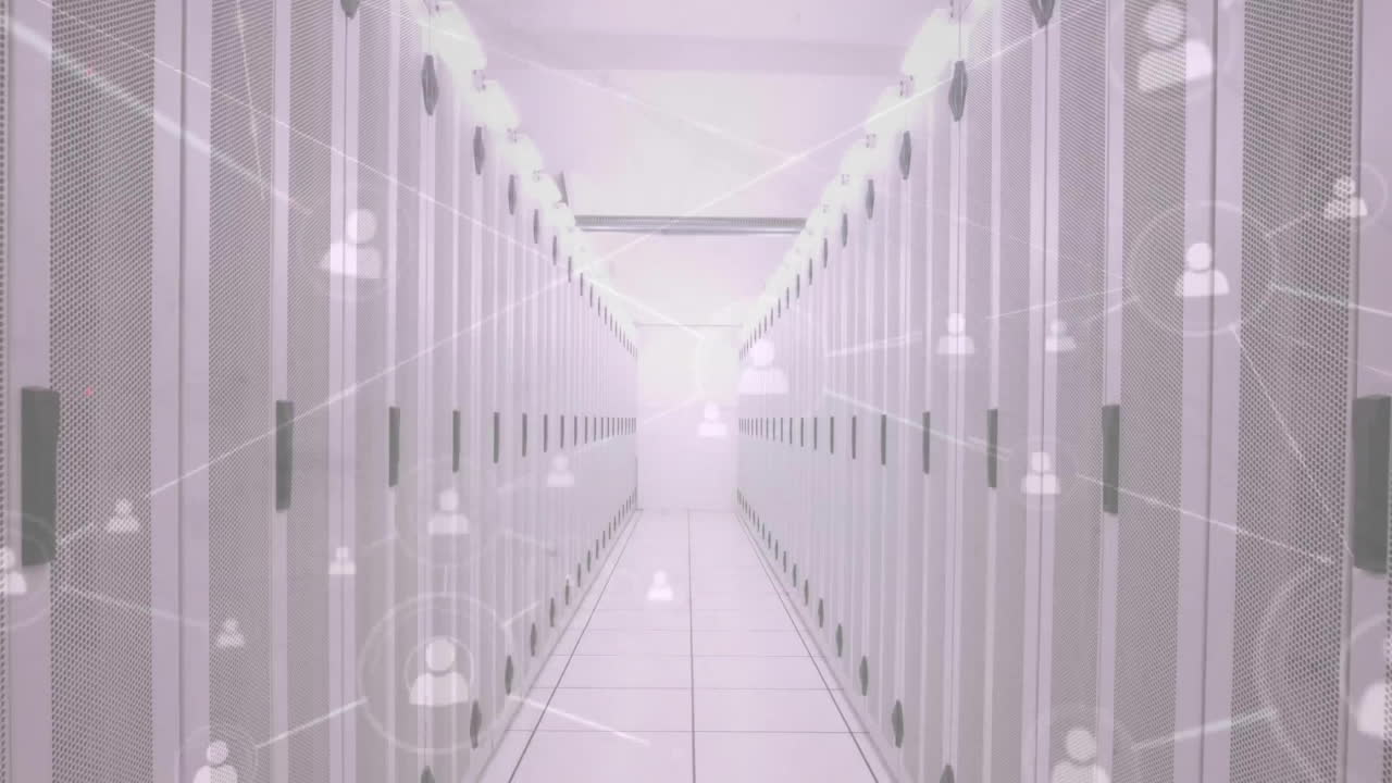 데이터 서버 방을 통해 선으로 연결된 아이콘의 애니메이션