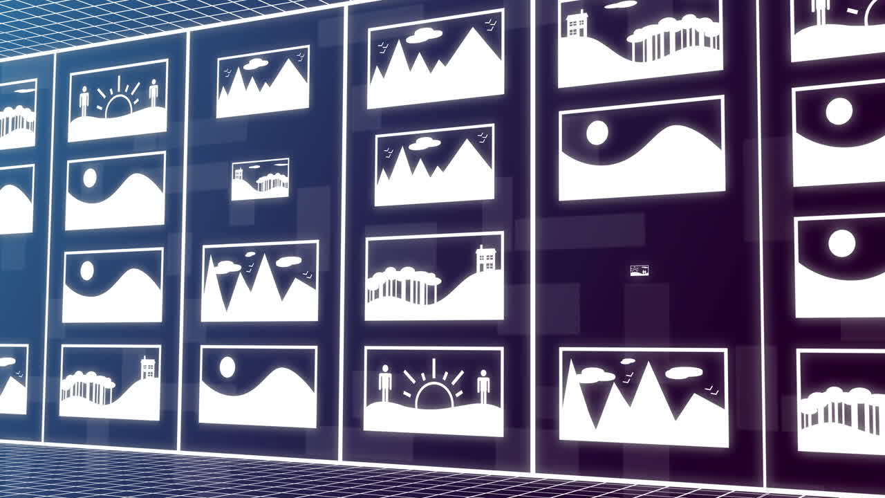 animación de la codificación binaria sobre los iconos del paisaje