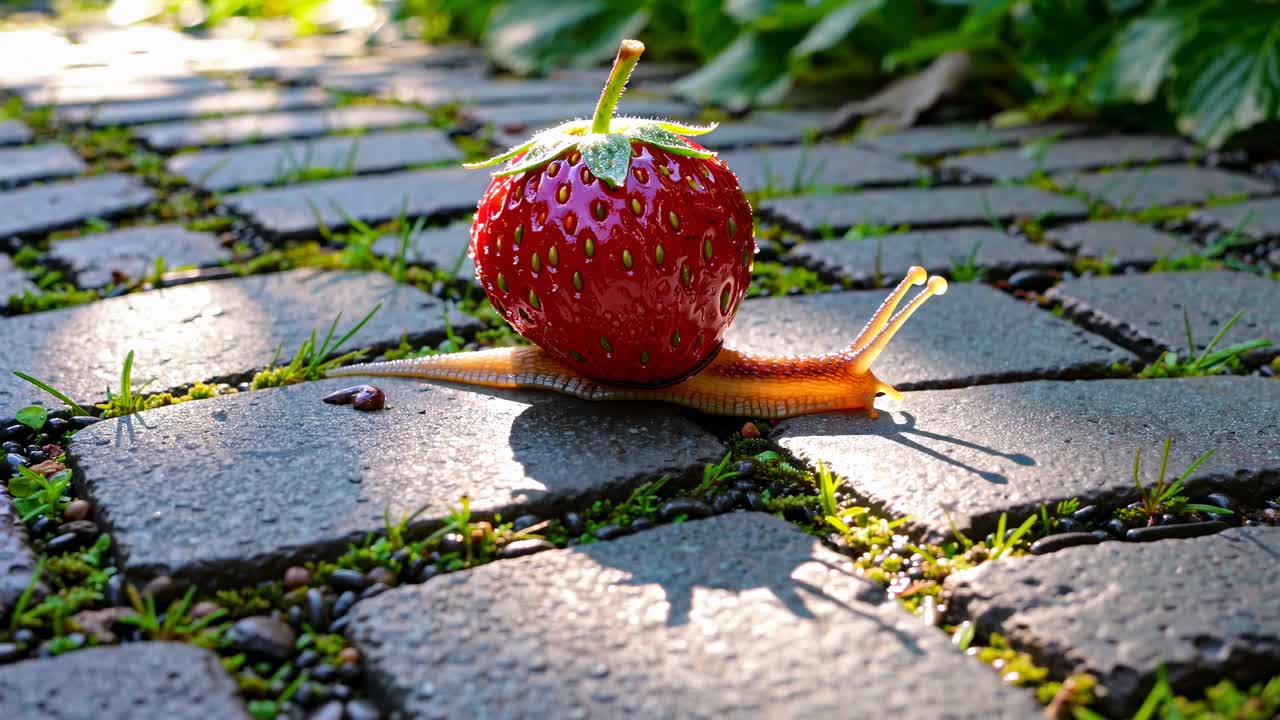Strawberry Snail on a Garden Path