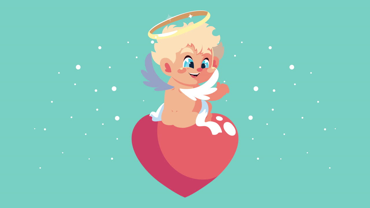 행복한 발렌타인 데이 카드와 쿠피돈 천사 심장