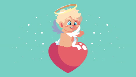 feliz tarjeta de día de san valentín con el ángel de cupido en el corazón