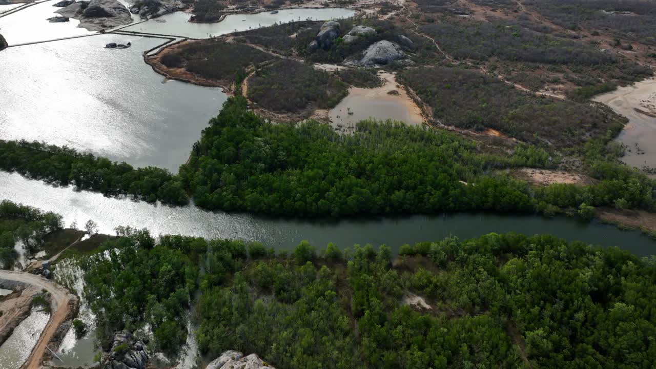 Flooded marshland areas in Chaval, Ceara, Brasil. Aerial view