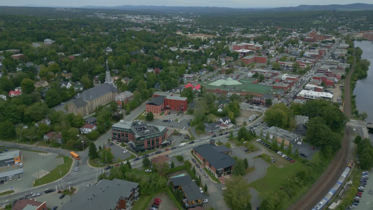 Aerial view of Lake Memphremagog in Magog, Canada