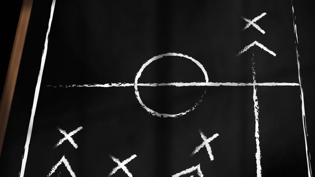 검은색 바탕에 축구 전술과 전략의 애니메이션