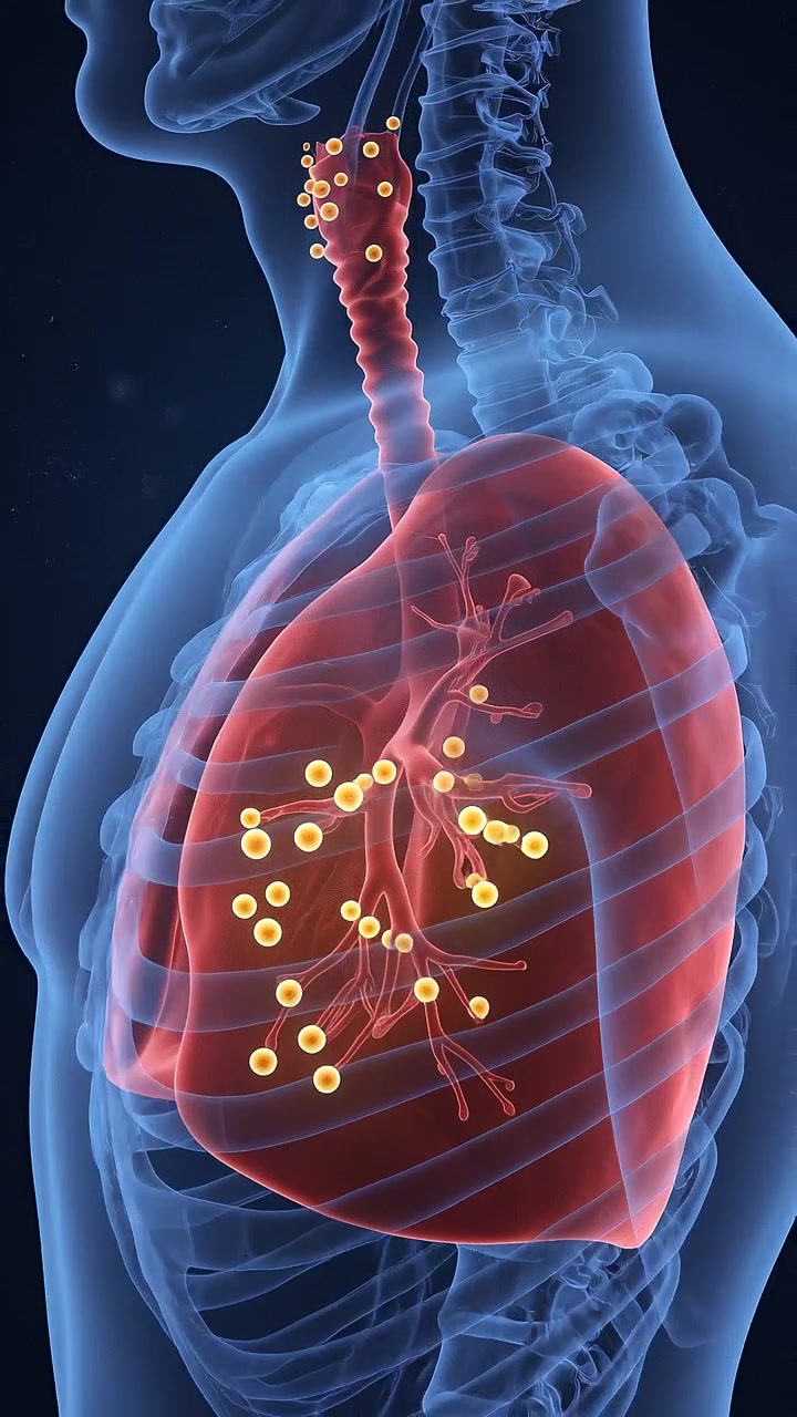 Animazione medica 3D di polmoni umani e sistema respiratorio.