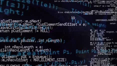 Animation of looping computer language over globe against black background