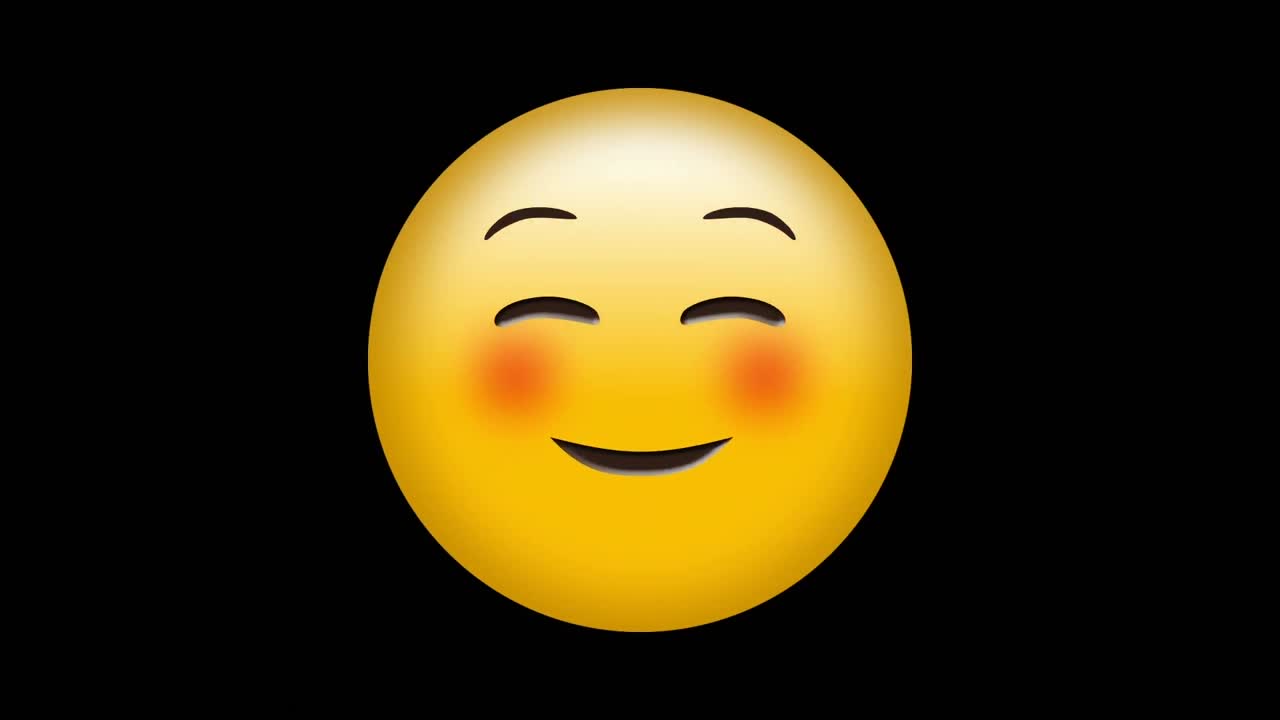 Digital animation af dekorative designs over blussende ansigts-emoji mod hvid baggrund