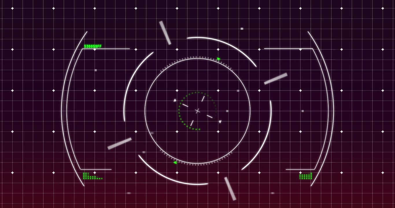 Animation of scope scanning over grid network against purple gradient background